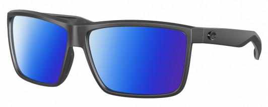 Profile View of Costa Del Mar Rinconcito Designer Polarized Sunglasses with Custom Cut Blue Mirror Lenses in Matte Gray Unisex Rectangular Full Rim Acetate 60 mm