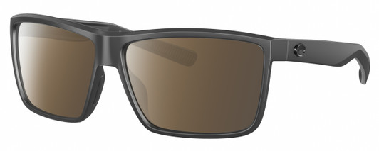 Profile View of Costa Del Mar Rinconcito Designer Polarized Sunglasses with Custom Cut Amber Brown Lenses in Matte Gray Unisex Rectangular Full Rim Acetate 60 mm