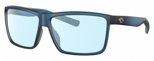 Profile View of Costa Del Mar Rinconcito Designer Blue Light Blocking Eyeglasses in Matte Atlantic Blue Unisex Rectangular Full Rim Acetate 60 mm