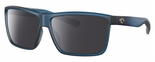 Profile View of Costa Del Mar Rinconcito Designer Polarized Sunglasses with Custom Cut Smoke Grey Lenses in Matte Atlantic Blue Unisex Rectangular Full Rim Acetate 60 mm
