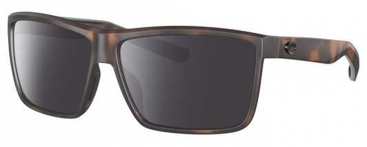 Profile View of Costa Del Mar Rinconcito Designer Polarized Sunglasses with Custom Cut Smoke Grey Lenses in Matte Amber Brown Tortoise Havana Unisex Rectangular Full Rim Acetate 60 mm