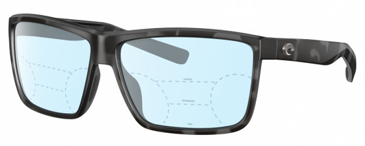 Profile View of Costa Del Mar Rinconcito Designer Progressive Lens Blue Light Blocking Eyeglasses in Matte Gray Black Tiger Shark Unisex Rectangular Full Rim Acetate 60 mm