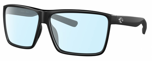Profile View of Costa Del Mar Rincon Designer Blue Light Blocking Eyeglasses in Matte Black Unisex Square Full Rim Acetate 63 mm