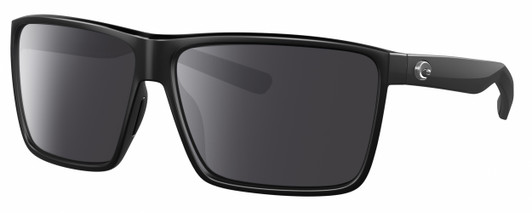 Profile View of Costa Del Mar Rincon Designer Polarized Sunglasses with Custom Cut Smoke Grey Lenses in Matte Black Unisex Square Full Rim Acetate 63 mm