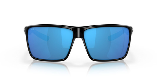 Front View of Costa Del Mar Rincon Unisex Sunglasses in Black/Polarized Blue Mirror 580G 63 mm