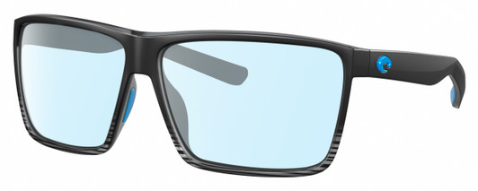 Profile View of Costa Del Mar Rincon Designer Blue Light Blocking Eyeglasses in Matte Black Smoke Gray Crystal Stripes Fade Unisex Square Full Rim Acetate 63 mm