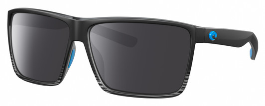 Profile View of Costa Del Mar Rincon Designer Polarized Sunglasses with Custom Cut Smoke Grey Lenses in Matte Black Smoke Gray Crystal Stripes Fade Unisex Square Full Rim Acetate 63 mm