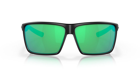 Front View of Costa Del Mar Rincon Unisex Sunglasses in Black/Polarized Green Mirror 580G 63mm