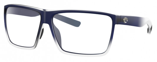Profile View of Costa Del Mar Rincon Designer Blue Light Blocking Eyeglasses in Matte Denim Blue Clear Crystal Fade Unisex Square Full Rim Acetate 63 mm