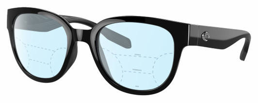 Profile View of Costa Del Mar Salina Designer Progressive Lens Blue Light Blocking Eyeglasses in Shiny Black Ladies Cat Eye Full Rim Acetate 53 mm