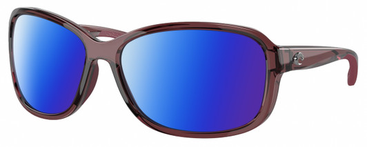 Profile View of Costa Del Mar Seadrift Designer Polarized Sunglasses with Custom Cut Blue Mirror Lenses in Urchin Purple Crystal Ladies Butterfly Full Rim Acetate 58 mm
