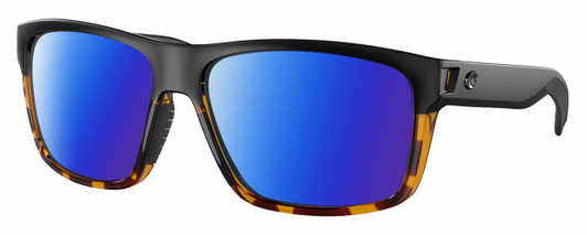 Profile View of Costa Del Mar Slack Tide Designer Polarized Sunglasses with Custom Cut Blue Mirror Lenses in Matte Black Shiny Amber Brown Tortoise Havana Unisex Square Full Rim Acetate 60 mm