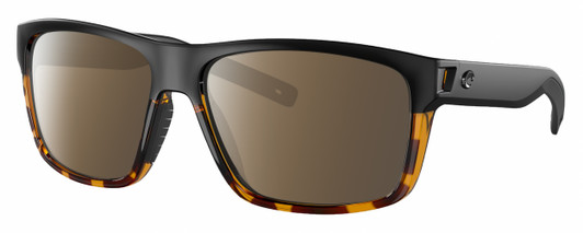 Profile View of Costa Del Mar Slack Tide Designer Polarized Sunglasses with Custom Cut Amber Brown Lenses in Matte Black Shiny Amber Brown Tortoise Havana Unisex Square Full Rim Acetate 60 mm