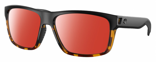 Profile View of Costa Del Mar Slack Tide Designer Polarized Sunglasses with Custom Cut Red Mirror Lenses in Matte Black Shiny Amber Brown Tortoise Havana Unisex Square Full Rim Acetate 60 mm