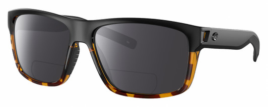 Profile View of Costa Del Mar Slack Tide Designer Polarized Reading Sunglasses with Custom Cut Powered Smoke Grey Lenses in Matte Black Shiny Amber Brown Tortoise Havana Unisex Square Full Rim Acetate 60 mm