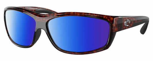 Profile View of Costa Del Mar Salt Break Designer Polarized Sunglasses with Custom Cut Blue Mirror Lenses in Amber Brown Tortoise Havana Black Unisex Rectangular Full Rim Acetate 65 mm