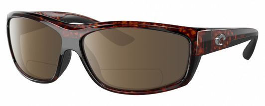 Profile View of Costa Del Mar Salt Break Designer Polarized Reading Sunglasses with Custom Cut Powered Amber Brown Lenses in Amber Brown Tortoise Havana Black Unisex Rectangular Full Rim Acetate 65 mm