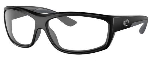 Profile View of Costa Del Mar Salt Break Designer Blue Light Blocking Eyeglasses in Matte Black Gray Unisex Rectangular Full Rim Acetate 65 mm