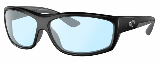 Profile View of Costa Del Mar Salt Break Designer Blue Light Blocking Eyeglasses in Matte Black Gray Unisex Rectangular Full Rim Acetate 65 mm