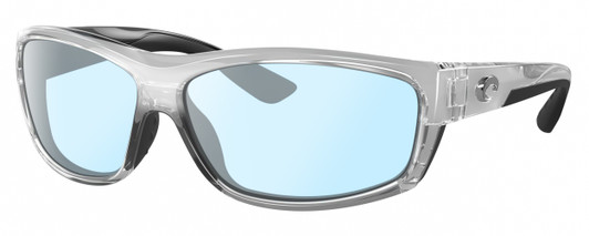 Profile View of Costa Del Mar Salt Break Designer Blue Light Blocking Eyeglasses in Silver Black Clear Crystal Unisex Rectangular Full Rim Acetate 65 mm