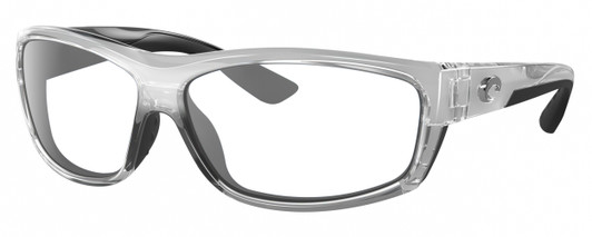 Profile View of Costa Del Mar Salt Break Designer Blue Light Blocking Eyeglasses in Silver Black Clear Crystal Unisex Rectangular Full Rim Acetate 65 mm