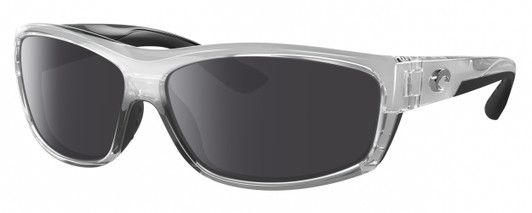 Profile View of Costa Del Mar Salt Break Designer Polarized Sunglasses with Custom Cut Smoke Grey Lenses in Silver Black Clear Crystal Unisex Rectangular Full Rim Acetate 65 mm