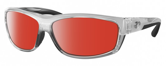 Profile View of Costa Del Mar Salt Break Designer Polarized Sunglasses with Custom Cut Red Mirror Lenses in Silver Black Clear Crystal Unisex Rectangular Full Rim Acetate 65 mm