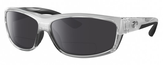 Profile View of Costa Del Mar Salt Break Designer Polarized Reading Sunglasses with Custom Cut Powered Smoke Grey Lenses in Silver Black Clear Crystal Unisex Rectangular Full Rim Acetate 65 mm