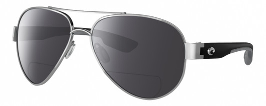 Profile View of Costa Del Mar South Point Designer Polarized Reading Sunglasses with Custom Cut Powered Smoke Grey Lenses in Palladium Silver Matte Black Gray Unisex Pilot Full Rim Metal 59 mm