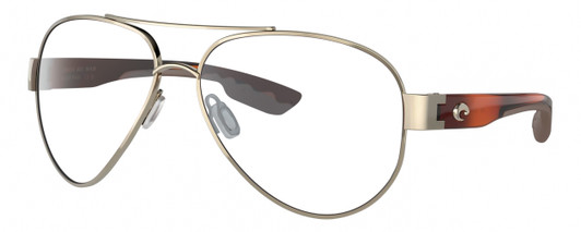 Profile View of Costa Del Mar South Point Designer Blue Light Blocking Eyeglasses in Rose Gold Auburn Brown Tortoise Havana Unisex Pilot Full Rim Metal 59 mm