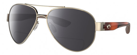 Profile View of Costa Del Mar South Point Designer Polarized Reading Sunglasses with Custom Cut Powered Smoke Grey Lenses in Rose Gold Auburn Brown Tortoise Havana Unisex Pilot Full Rim Metal 59 mm