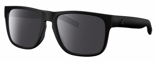 Profile View of Costa Del Mar Spearo Designer Polarized Sunglasses with Custom Cut Smoke Grey Lenses in Matte Black Blackout Unisex Square Full Rim Acetate 56 mm