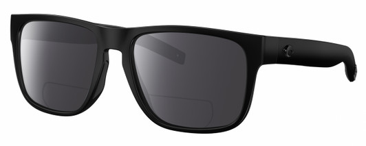 Profile View of Costa Del Mar Spearo Designer Polarized Reading Sunglasses with Custom Cut Powered Smoke Grey Lenses in Matte Black Blackout Unisex Square Full Rim Acetate 56 mm