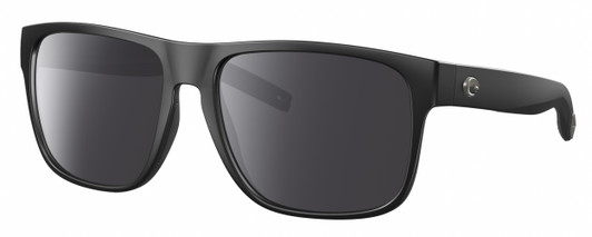 Profile View of Costa Del Mar Spearo XL Designer Polarized Sunglasses with Custom Cut Smoke Grey Lenses in Matte Black Unisex Square Full Rim Acetate 59 mm