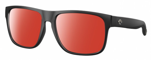 Profile View of Costa Del Mar Spearo XL Designer Polarized Sunglasses with Custom Cut Red Mirror Lenses in Matte Black Unisex Square Full Rim Acetate 59 mm