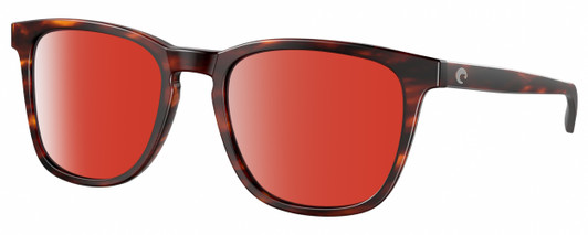 Profile View of Costa Del Mar Sullivan Designer Polarized Sunglasses with Custom Cut Red Mirror Lenses in Matte Amber Brown Tortoise Havana Unisex Panthos Full Rim Acetate 53 mm
