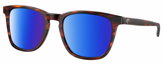 Profile View of Costa Del Mar Sullivan Designer Polarized Sunglasses with Custom Cut Blue Mirror Lenses in Matte Amber Brown Tortoise Havana Unisex Panthos Full Rim Acetate 53 mm