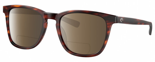 Profile View of Costa Del Mar Sullivan Designer Polarized Reading Sunglasses with Custom Cut Powered Amber Brown Lenses in Matte Amber Brown Tortoise Havana Unisex Panthos Full Rim Acetate 53 mm