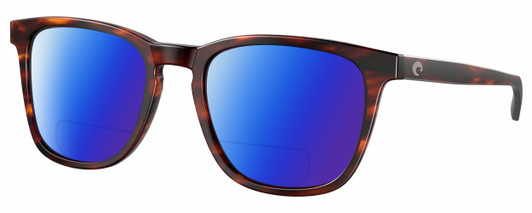 Profile View of Costa Del Mar Sullivan Designer Polarized Reading Sunglasses with Custom Cut Powered Blue Mirror Lenses in Matte Amber Brown Tortoise Havana Unisex Panthos Full Rim Acetate 53 mm