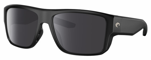 Profile View of Costa Del Mar Taxman Designer Polarized Sunglasses with Custom Cut Smoke Grey Lenses in Matte Black Unisex Square Full Rim Acetate 59 mm