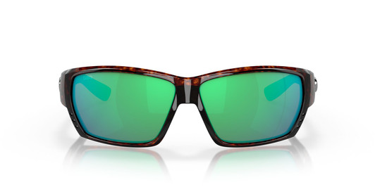 Front View of Costa Del Mar Tuna Alley Sunglasses in Tortoise/Polarized Green Mirror 580G 62mm