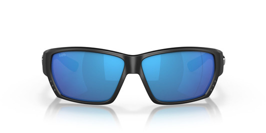 Front View of Costa Del Mar Tuna Alley Unisex Sunglasses Black/Polarized Blue Mirror 580G 62mm