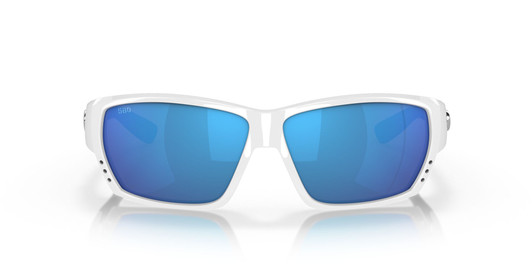 Front View of Costa Del Mar Tuna Alley Unisex Sunglasses White/Polarized Blue Mirror 580G 62mm