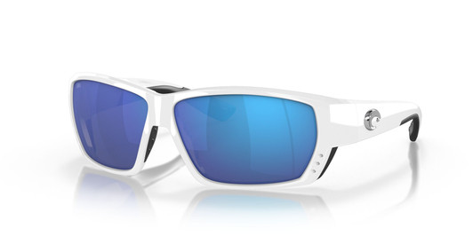 Profile View of Costa Del Mar Tuna Alley Unisex Sunglasses White/Polarized Blue Mirror 580G 62mm