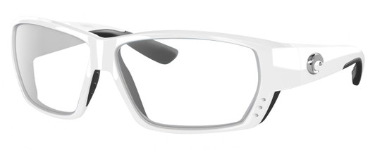 Profile View of Costa Del Mar Tuna Alley Designer Reading Eye Glasses in Gloss White Black Unisex Rectangular Full Rim Acetate 62 mm