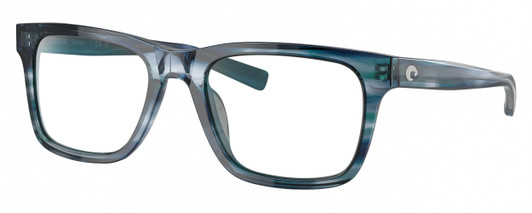 Profile View of Costa Del Mar Tybee Designer Reading Eye Glasses with Custom Cut Powered Lenses in Blue Teal Crystal Ocean Currents Unisex Panthos Full Rim Acetate 55 mm