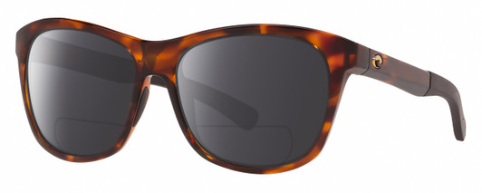 Profile View of Costa Del Mar Vela Designer Polarized Reading Sunglasses with Custom Cut Powered Smoke Grey Lenses in Shiny Amber Brown Tortoise Havana Black Unisex Cat Eye Full Rim Acetate 56 mm