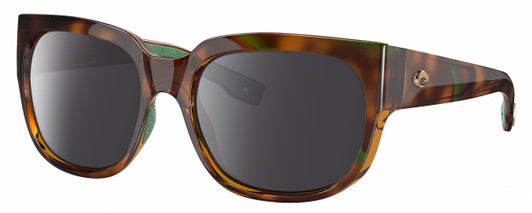 Profile View of Costa Del Mar Waterwoman Designer Polarized Sunglasses with Custom Cut Smoke Grey Lenses in Shiny Palm Brown Teal Green Tortoise Havana Ladies Cat Eye Full Rim Acetate 55 mm