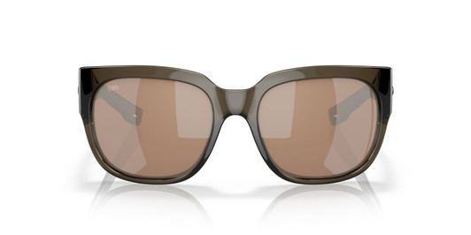 Front View of Costa Waterwoman Cat Eye Sunglass Taupe/Polarized Copper Silver Mirror 580G 55mm
