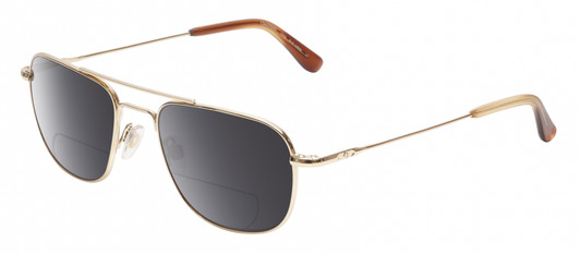 Profile View of American Optical Checkmate Designer Polarized Reading Sunglasses with Custom Cut Powered Smoke Grey Lenses in Shiny Gold Amber Brown Unisex Pilot Full Rim Metal 56 mm